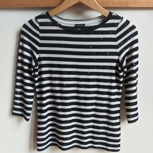 Talbots Petite Striped Sequin 3/4 Sleeve Sweater